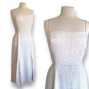 Valiante Womens Dress Sz M Tan Linen Midi Minimalist Coastal Neutral Sundress